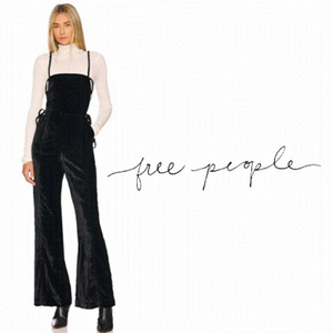 FREE People 90s Forever Overall Black Velvet Wide Leg Jumpsuit - Size Large
